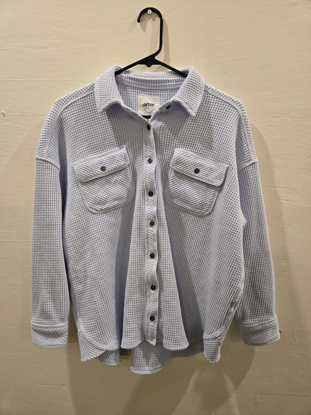 Aerie Light Blue Waffle Button-Up Shirt Jacket